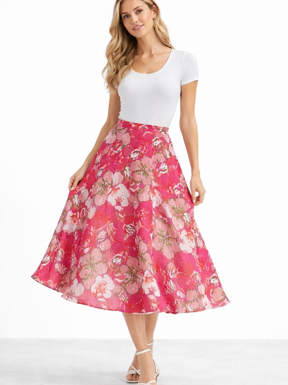 Coldwater Creek Pink Floral A-Line Skirt M